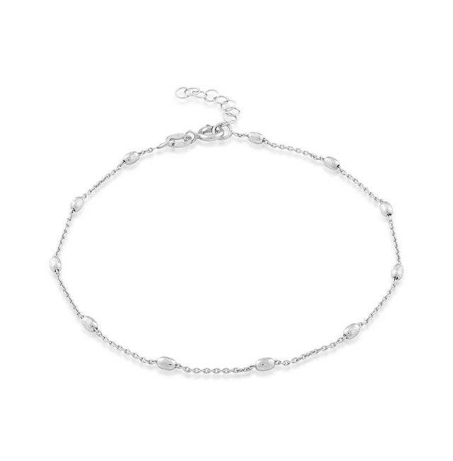 Simona Sterling Silver Diamond Cut Small Oval Beads Anklet