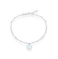 Simona Sterling Silver Beaded Anklet with Wave Disc