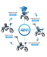 Costway Toddler Tricycle Stroller 6-in-1 Push Trike with Removable 5-Position Canopy
