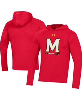 Men's Under Armour Red Maryland Terrapins School Logo Raglan Long Sleeve Hoodie Performance T-shirt