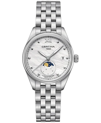 Certina Women's Swiss Ds-8 Moon Phase Stainless Steel Bracelet Watch 33mm