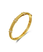 14k Gold Plated with Cubic Zirconia 3D Textured Bangle Bracelet