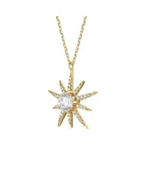 Radiant 14k Gold Plated Starburst Pendant Necklace with Cubic Zirconia