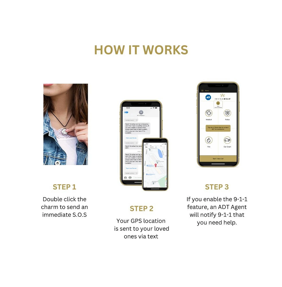 invisaWear Personal Safety Device - Gold Expandable Bracelet