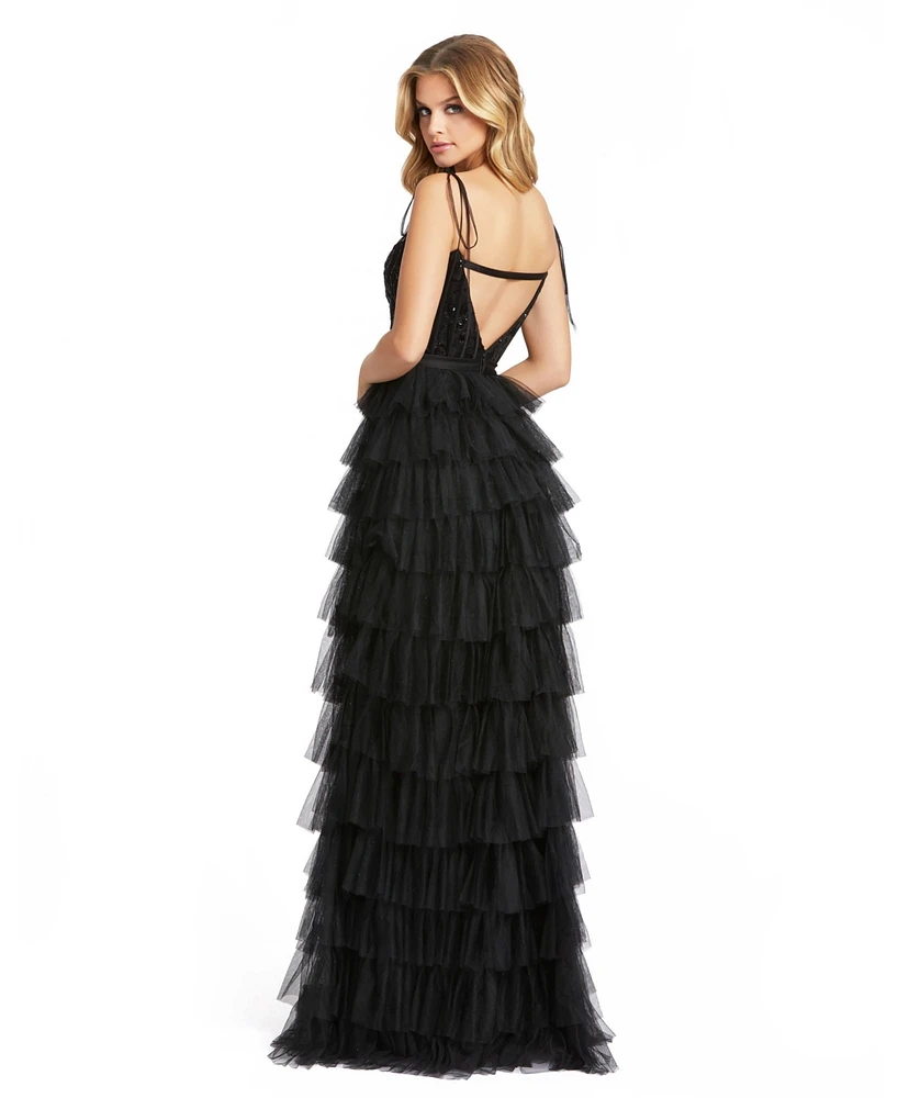 Mac Duggal Women's Ieena Sequined Bustier Tiered Ruffle Gown