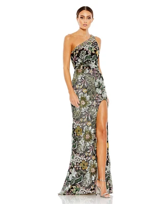 Mac Duggal Women's Embellished Floral One Shoulder Gown