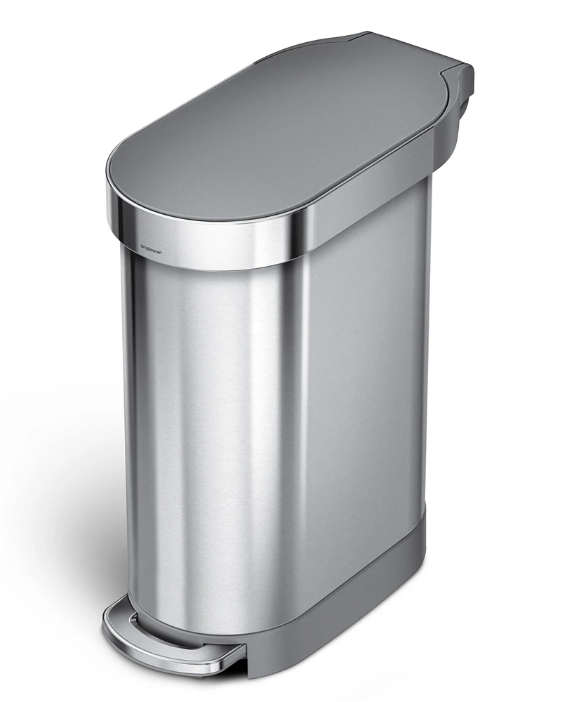 simplehuman 45 Liter Slim Kitchen Trash Can with Liner Pocket, Stainless Steel with Grey Plastic Lid