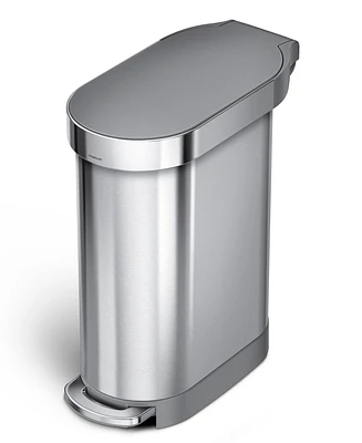 simplehuman 45 Liter Slim Kitchen Trash Can with Liner Pocket, Stainless Steel with Grey Plastic Lid