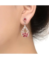 Genevive 18K Rose Gold Plated Clear and Red Cubic Zirconia Open Teardrop Dangle Earrings