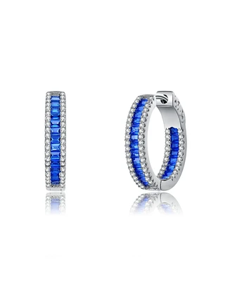 Sterling Silver Baguette Cubic Zirconia Hoop Earrings