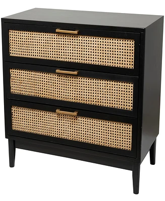 Rosemary Lane 32" Wood 3 Drawer Cabinet with Cane Front Drawers and Gold-Tone Handles