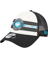 Men's New Era White, Black Charlotte Fc Team Stripes 9FORTY Trucker Snapback Hat
