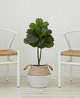 Artificial Fiddle 3' Leaf Fig Tree with Handmade Cotton Jute Woven Basket Diy Kit