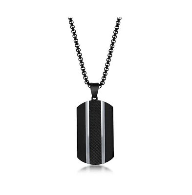 Mens Stainless Steel Black Plated Silver Lined Dog Tag Necklace