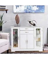Buffet Storage Cabinet Console Cupboard W/Glass Door Drawers