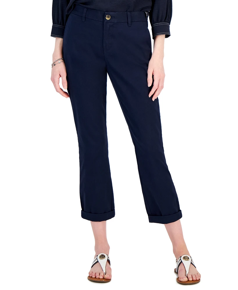 Tommy Hilfiger Women's Th Flex Hampton Cuffed Chino Straight-Leg Pants, Created for Macy's