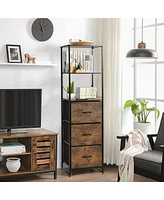 Vertical 3 Drawer Dresser w/ 3 Shelves Tall Storage Tower Chest Freestanding