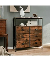 6-Drawer Dresser 2-Tier Fabric Storage Tower w/wooden Top Chest Organizer