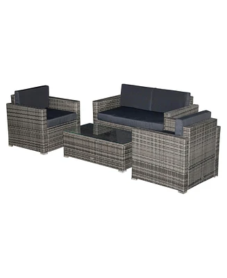 Outsunny 4-Piece Rat Furniture Set, Chairs, Loveseat, and Table