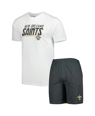 Men's Concepts Sport Charcoal, White New Orleans Saints Downfield T-shirt and Shorts Sleep Set
