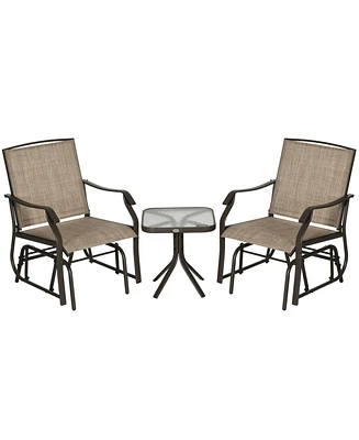 Outsunny 3 Piece Bistro Set with Outdoor Gliders, Glass Top Table