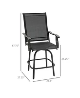 Outsunny Set of 2 Outdoor Swivel Bar Stools for Backyard Balcony Poolside