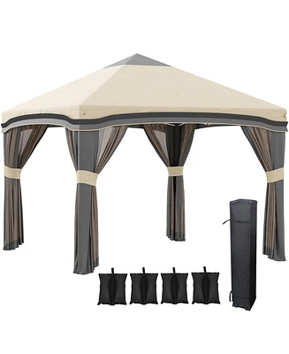 Outsunny 10' x 10' Pop Up Canopy Foldable Party Tent with Nettings,