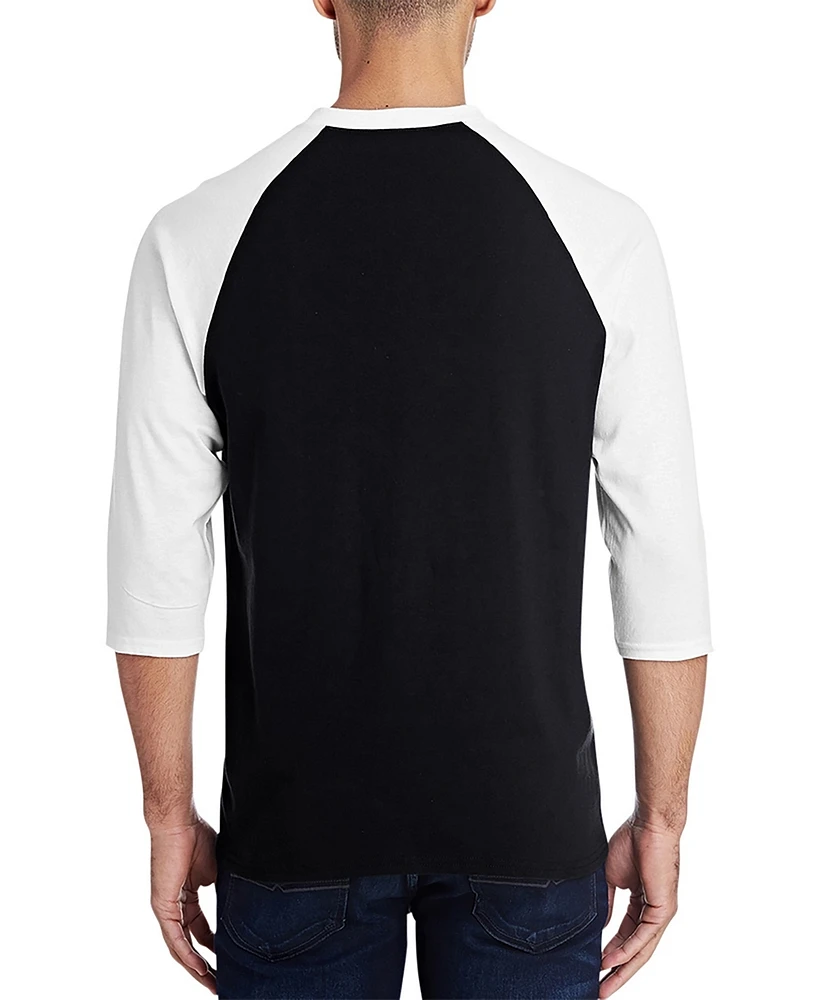 La Pop Art Men's Raglan Baseball Word Fireworks American Flag T-shirt