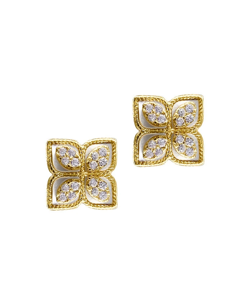 Adornia 14K Gold Plated Renaissance Flower Crystal White Imitation Mother of Pearl Earrings