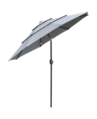 Outsunny 9' 3-Tier Patio Umbrella, Outdoor Market Umbrella with Crank and Push Button Tilt for Deck, Backyard and Lawn, Dark Grey