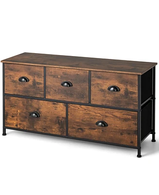 5-Drawer Dresser Fabric Storage Tower w/wooden Top Chest Organizer