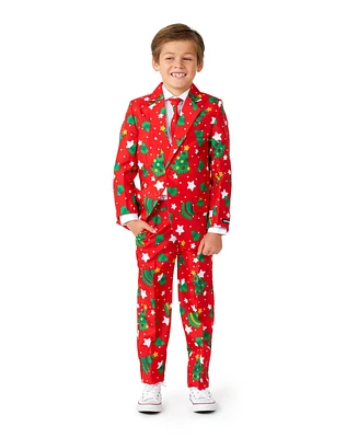 Suitmeister Big Boys Christmas Trees Stars Button Closure Suit Set Including Blazer, Pants and Clip-On-Tie