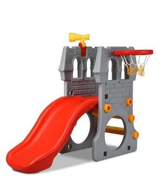 Children Climber Slide Set w/ Basketball Hoop and Telescope Toy Indoor & Outdoor