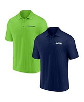 Men's Fanatics Navy, Neon Green Seattle Seahawks Dueling Two-Pack Polo Shirt Set