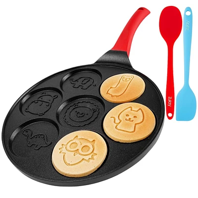 Zulay Kitchen Pancake Pan - 7 Animal Face Designs and Two Bonus Spatulas