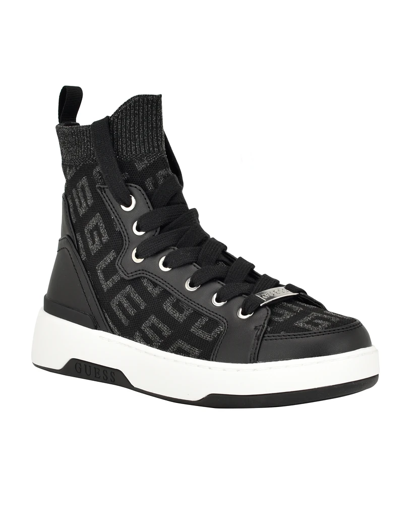 Guess Women's Mannen Knit Hi-Top Lace-Up Fashion Sneakers