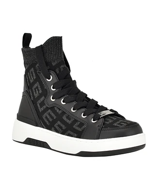 Guess Women's Mannen Knit Hi-Top Lace-Up Fashion Sneakers