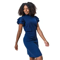 Hope & Henry Women's Mock Neck Flutter Sleeve Sweater Dress