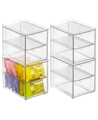 mDesign Stacking Plastic Storage Kitchen Bin with Pull-Out Drawers, Medium - 4 Pack