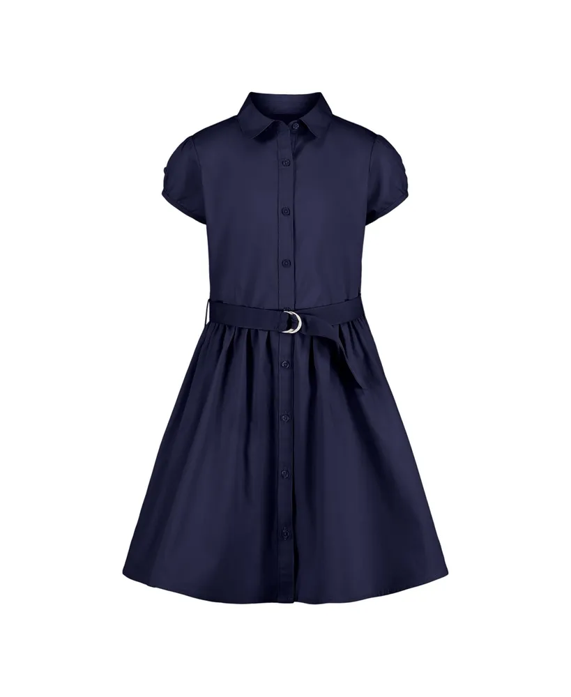 Nautica Big Girls Uniform Belted Poplin Shirt Dress