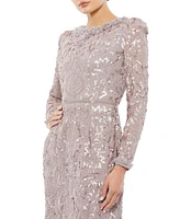 Mac Duggal Women's Embellished High Neck Puff Sleeve Fitted Dress