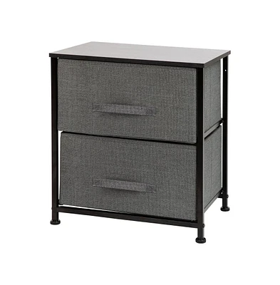2 Drawer Storage Stand With Wood Top & Dark Fabric Pull Drawers