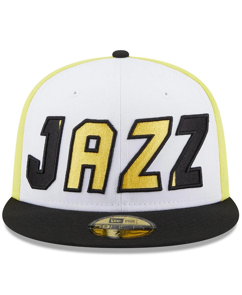 Men's New Era White, Black Utah Jazz Back Half 59FIFTY Fitted Hat