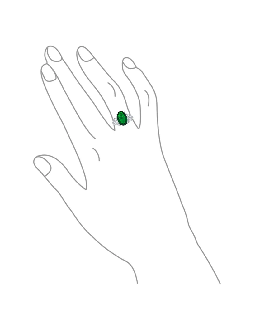 Bling Jewelry Fleur De Lis Pave Accent Cz Estate Large Oval Solitaire 7CT Cubic Zirconia Green Cocktail Statement Ring