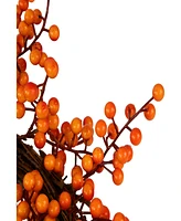 18" Red and Orange Berries Artificial Fall Harvest Twig Wreath 18" Unlit