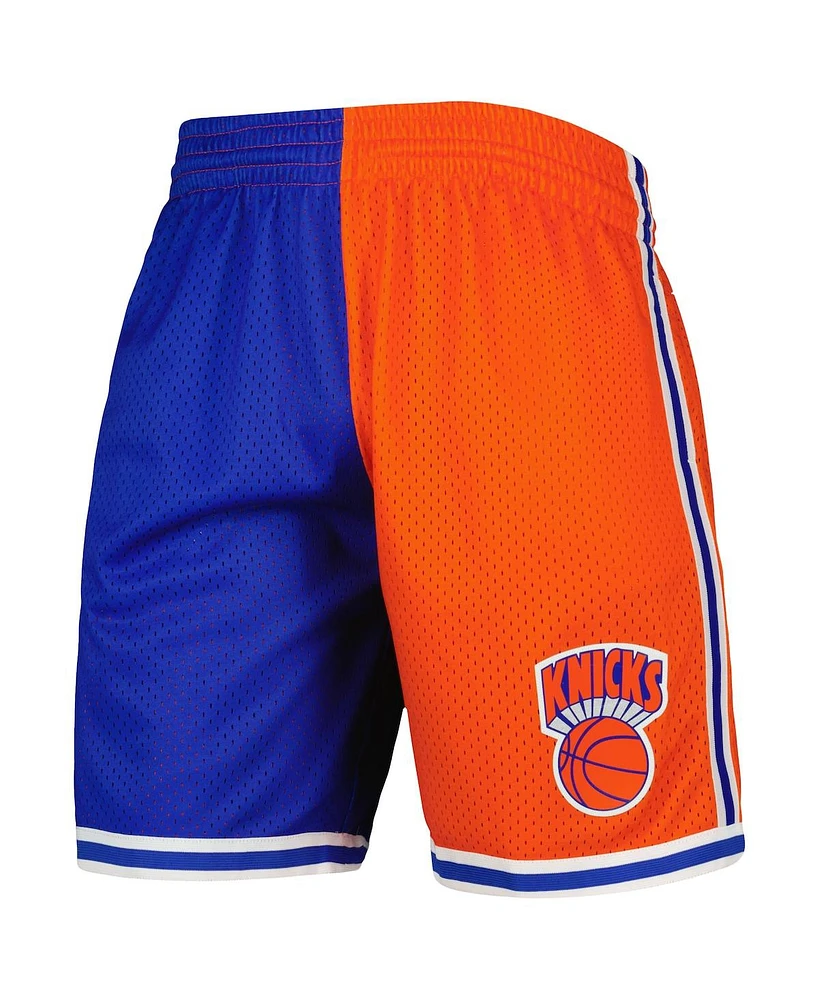 Men's Mitchell & Ness Blue, Orange New York Knicks Hardwood Classics 1991 Split Swingman Shorts