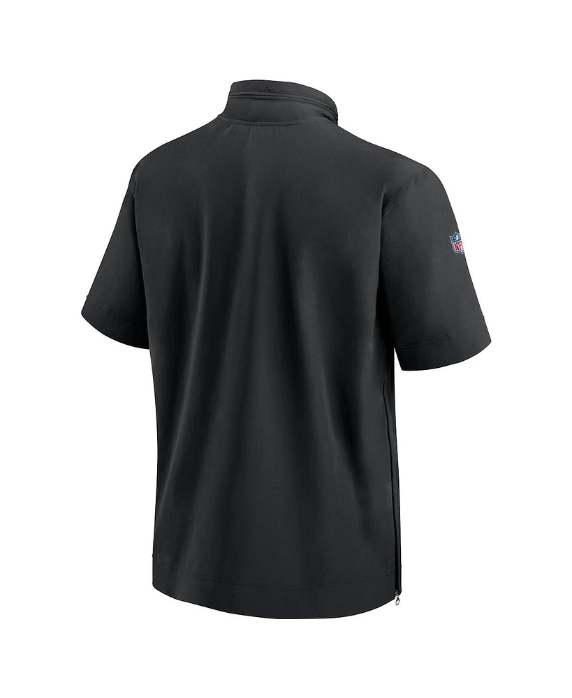 Men's Nike Black New York Jets Sideline Coach Short Sleeve Hoodie Quarter-Zip Jacket