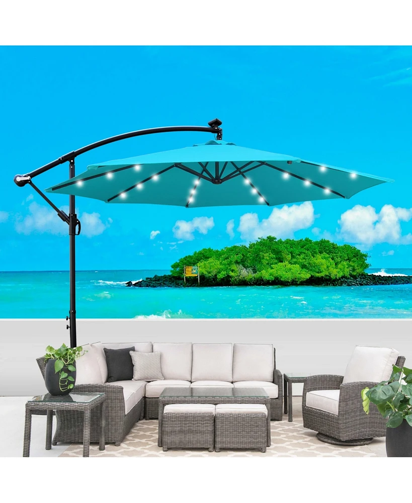 10 Ft Outdoor Patio Umbrella Solar Powered Led Lighted Sun Shade Market Waterproof 8 Ribs