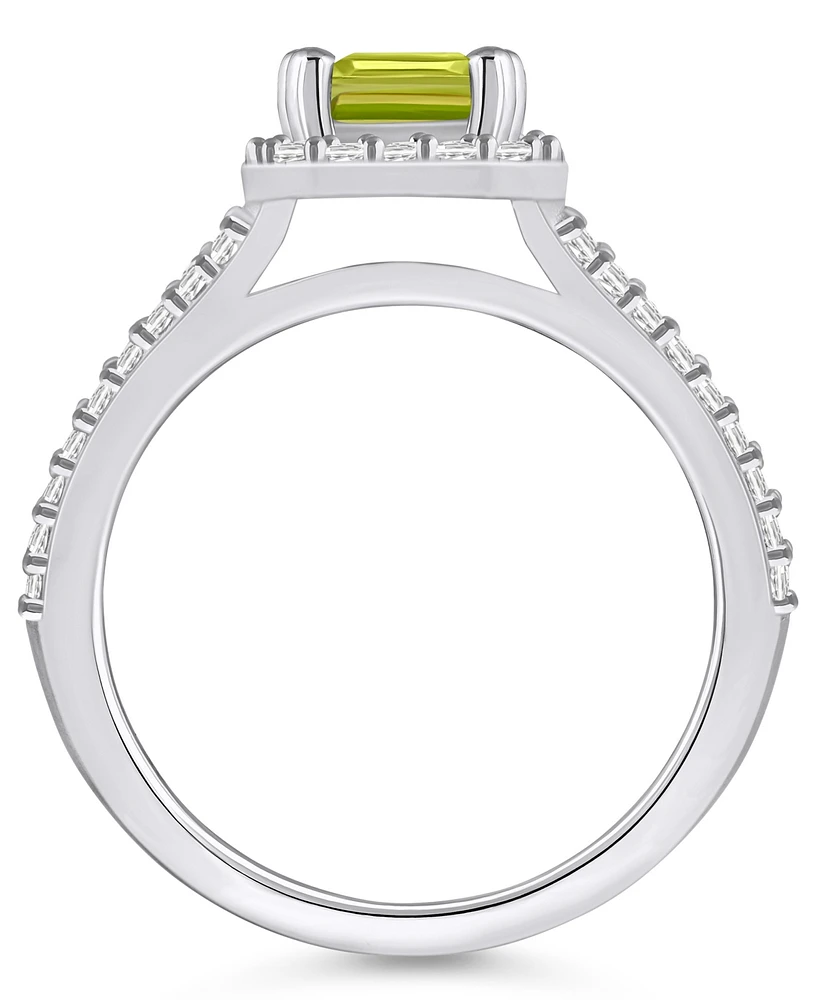 Macy's Peridot (1-3/4 ct. t.w.) and Diamond (1/2 Halo Ring 14K White Gold