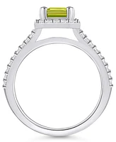 Macy's Peridot (1-3/4 ct. t.w.) and Diamond (1/2 Halo Ring 14K White Gold